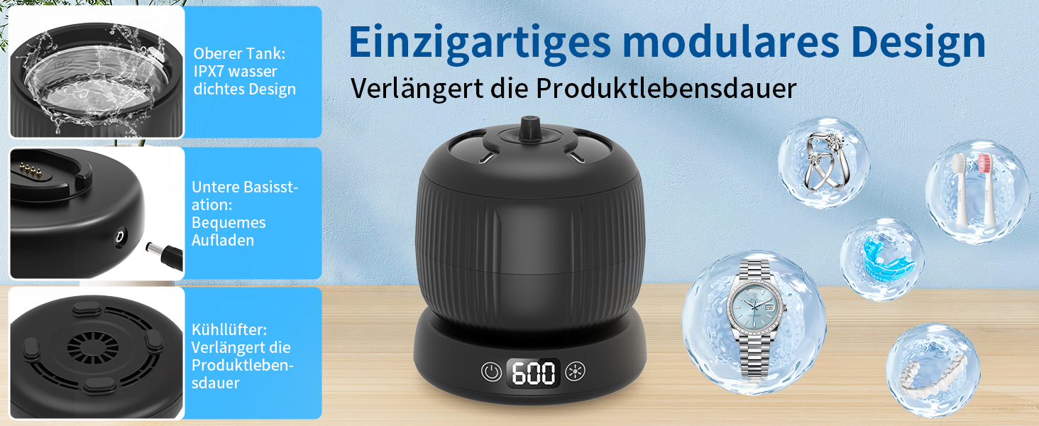 Ультразвуковий очищувач для зубних протезів, брекетів та ювелірних виробів 200 мл, 45000 Гц, з УФ-лампою