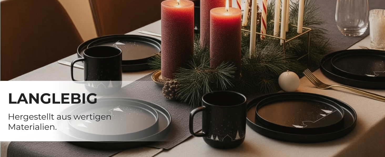 Набір з 4 чашок MIAMIO для святкування Різдва, 500 мл, чорний колір / Кавові чашки на Різдво, мінімалістичний зимовий мотив, подарунок на Різдво, безпечні для миття в посудомийній машині та використання в мікрохвильовій печі – Vinter Collection