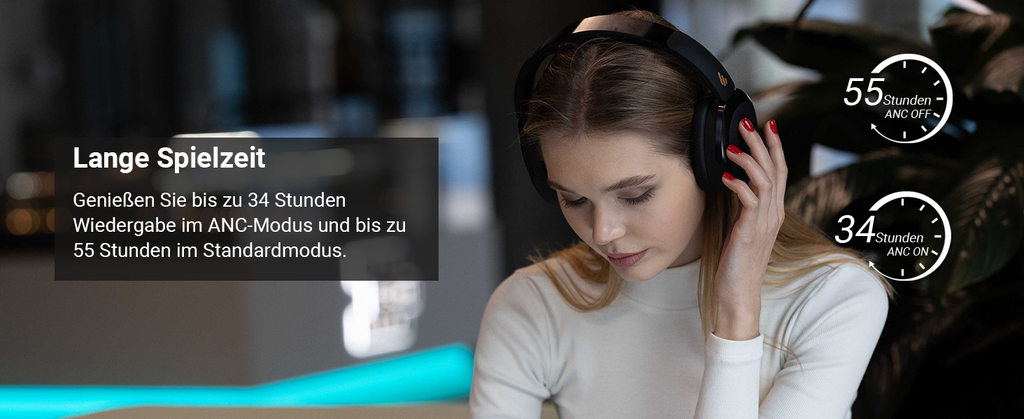 Edifier WH950NB: Бездротові навушники з активним шумозаглушенням, LDAC, Hi-Res Audio, Bluetooth 5.3, 55 годин роботи, чорний