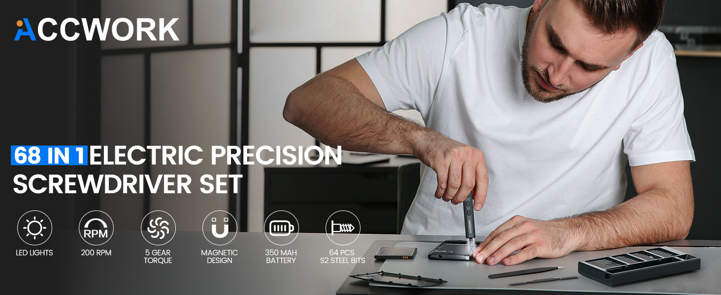 Електрична викрутка 68 в 1 з LED екраном та 64 бітами S2 - для ремонту ноутбуків, окулярів, годинників