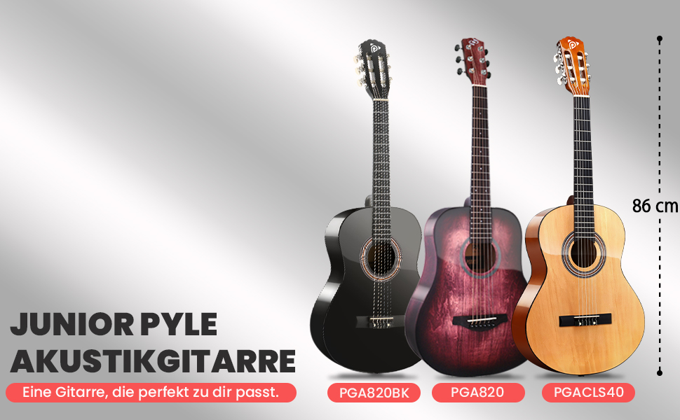 Акустична гітара Pyle для дітей та початківців, ½ розміру, з аксесуарами, чорна матова, 86 см