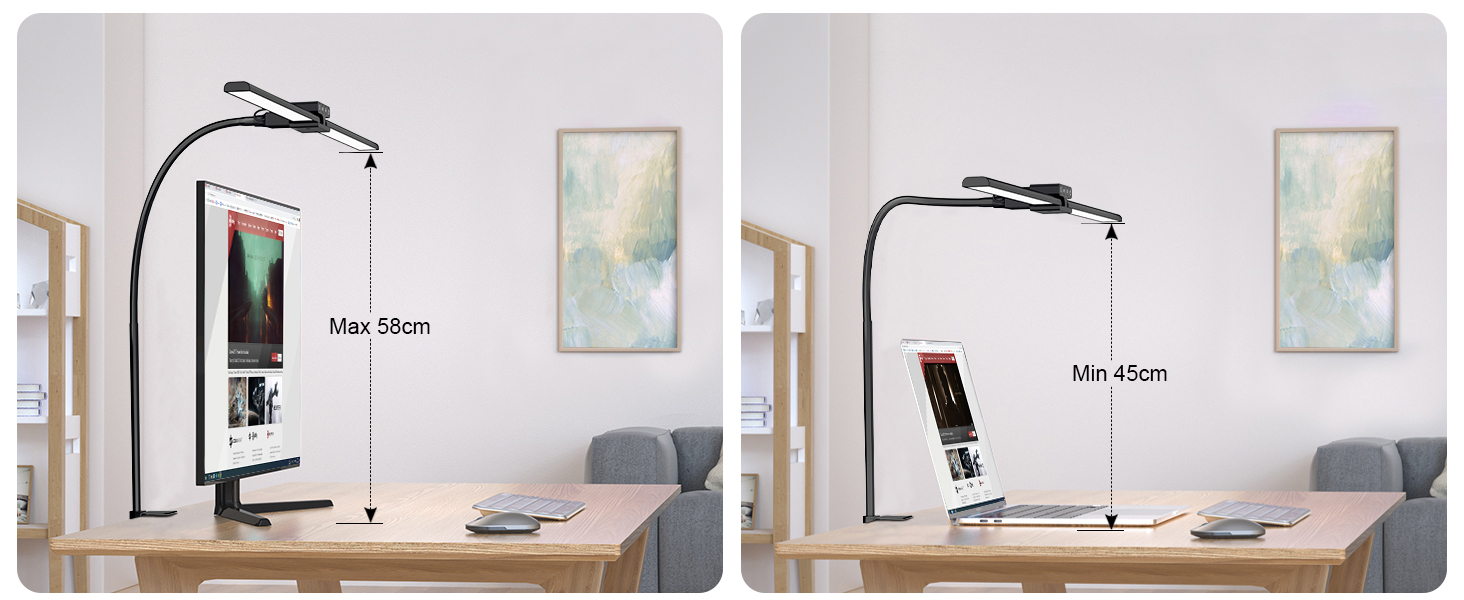 LED настільна лампа EppieBasic 24W з диммуванням, 80 см, кріпленням, захистом очей, регульованим шийним механізмом, таймером, чорного кольору