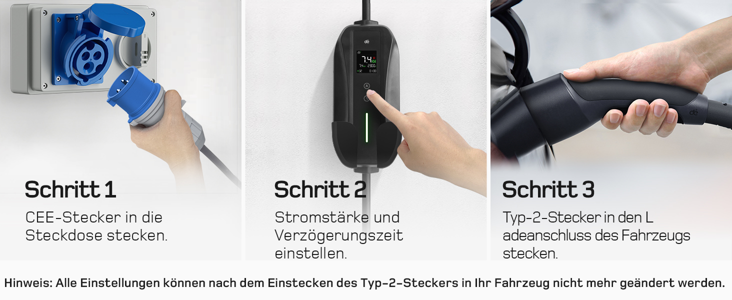 Мобільна зарядна станція (Wallbox) 11 кВт, 3-фазна, 7м, 6-16A з регульованою потужністю, кабель CEE 16A на Typ 2, для електромобілів Model Y/3, ID.3/4/5, MG4, EX30, e-up, e-tron, Zoe та інших EV (CEE 7 кВт, 15м)