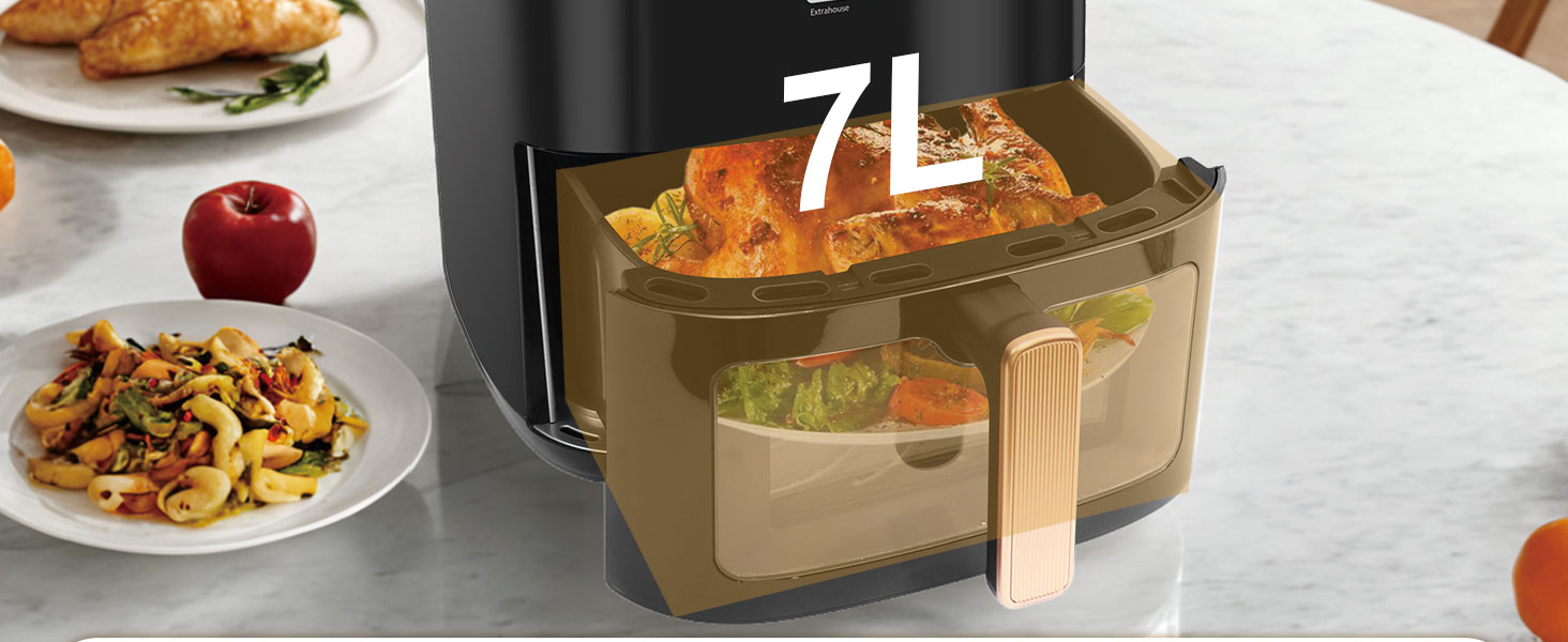 Фритюрниця без олії 7L XXL з сенсорним екраном, 12 програм, 1800W (Чорний)