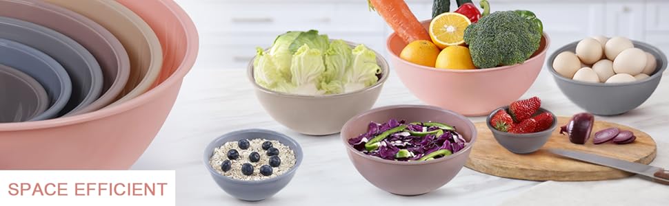 Набір мисок для перемішування BoxedHome з кришками (12 шт.), миски для салатів з пластику, неслизькі, стійкі, для кухні (6 мисок та 6 кришок, хакі)