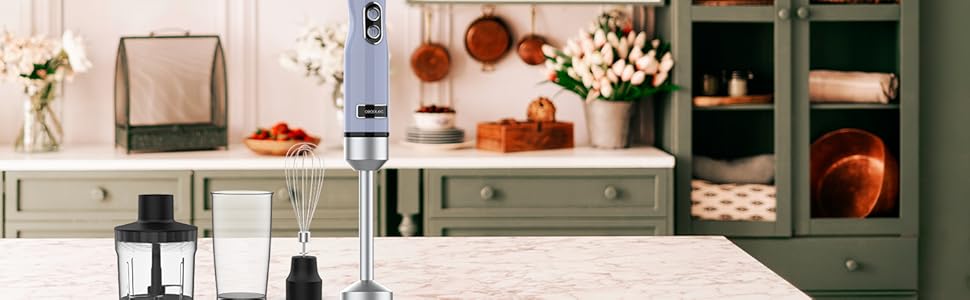 Блендер Cecotec Stabmixer Power RetroBlue 1200MAX Cream&Crush, 1200 Вт, 2 швидкості, набір аксесуарів, захист від бризок