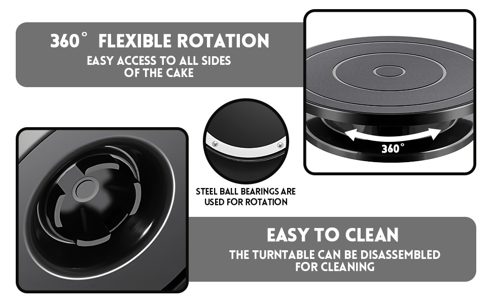 Обертова платформа для тортів Yeemeen 27см, професійний торт-дрот, чорний, антиковзаюча, для випікання тортів, для кухні