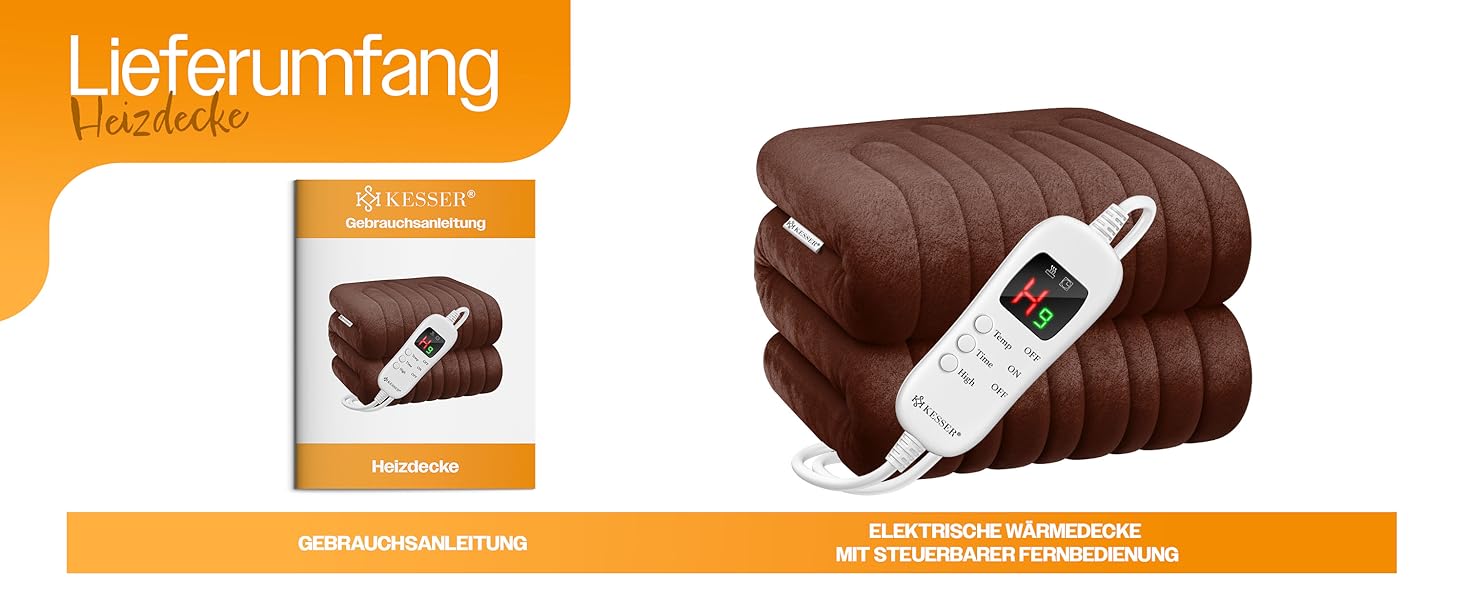 Електрична гріюча ковдра KESSER® з плюшу 180x130 см сірого кольору | з таймером автоматичного вимкнення | 9 температурних режимів | з цифровим дисплеєм | пральна до 40°C | сертифікат TÜV SÜD GS