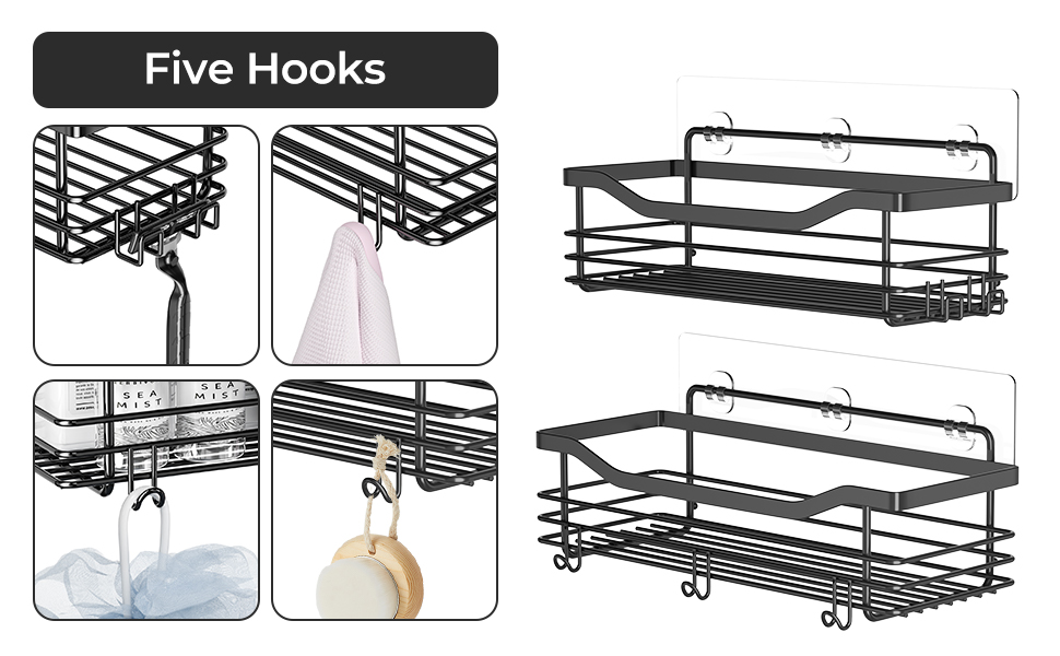 Набір душових корзин з полицями та гачками Orimade (3 шт., чорний) - нержавіюча сталь SUS304, без свердління