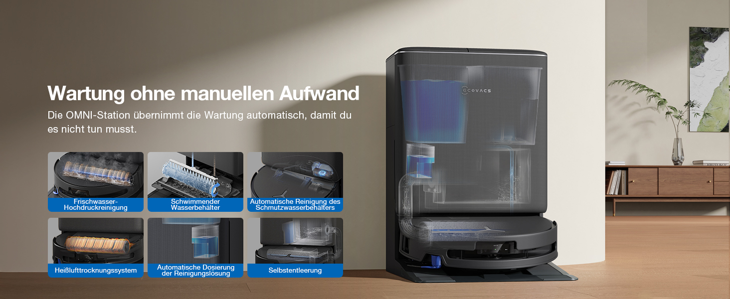 Робот-пилосос з функцією вологого прибирання ECOVACS T90 PRO Omni, 30 000 Па, PowerBoost, чорний