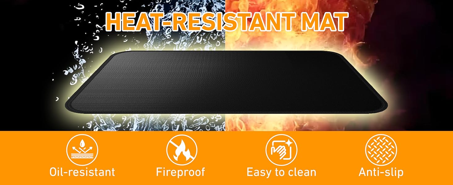 Термостійкий килимок під фритюрницю та кавомашину, 70x50 см, силікон, чорний