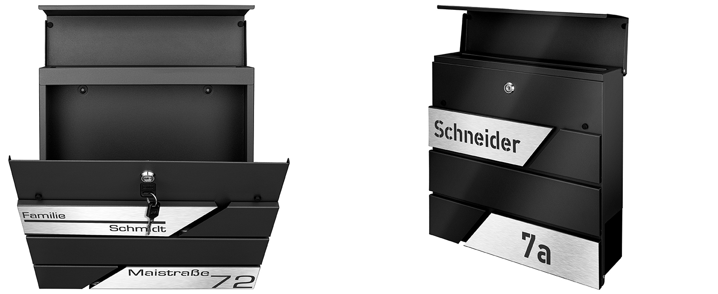 Поштовий ящик з газетницею з нержавіючої сталі, настінний, з замком та відділенням для преси, лазерне гравіювання (чорний)