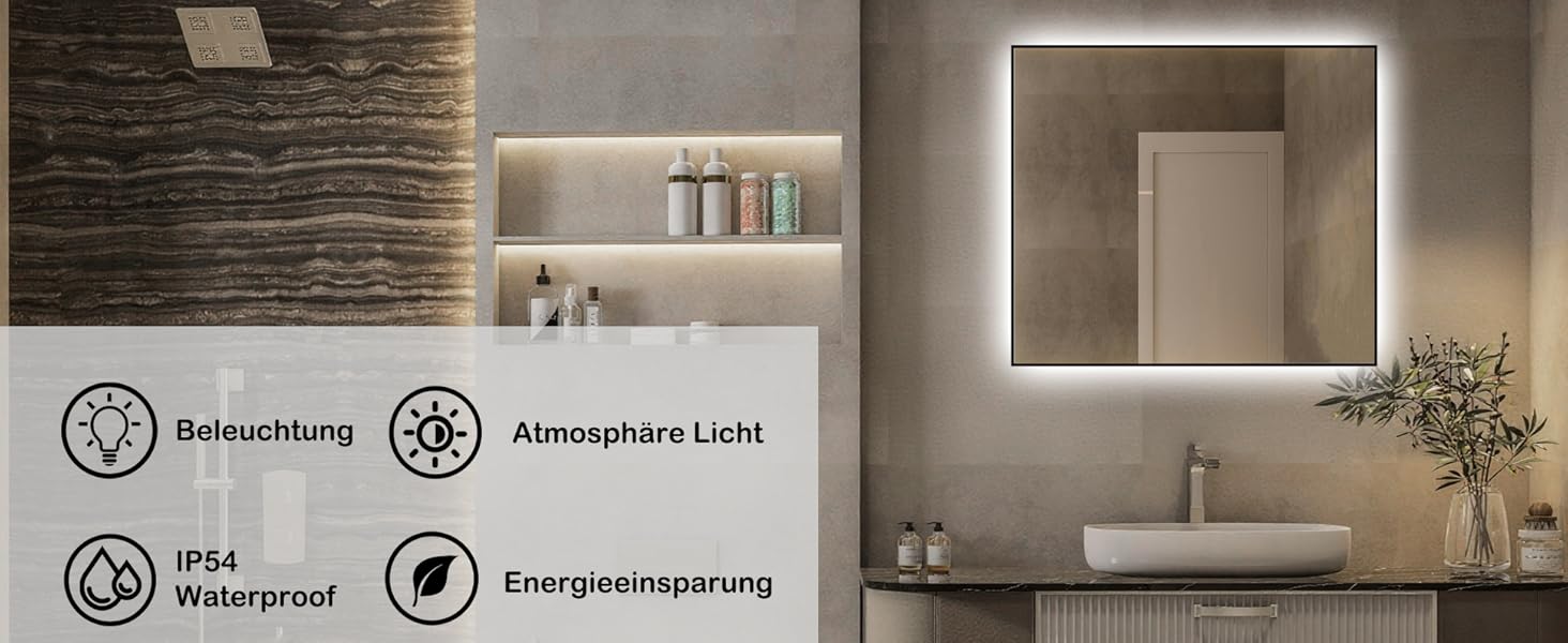 LED дзеркало для ванної кімнати 45x65 см з підсвічуванням, IP54, 6500K, прямокутне, енергозберігаюче, біле