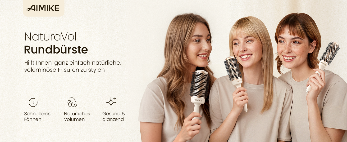 Кругла щітка для волосся AIMIKE NaturaVol для об'єму та гладкості, з кліпсами (32 мм, 53 мм)