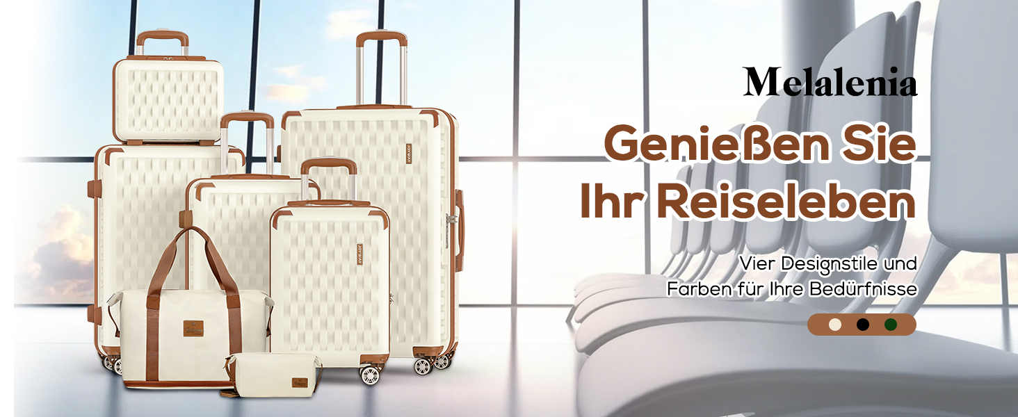 Набір валіз Melalenia 7 предметів з жорстким корпусом, легкий, на 4 колесах з TSA-замком. Включає косметичку, сумку для подорожей та кулькову косметичку (білий, 53 см, ручна поклажа 4 предм.)