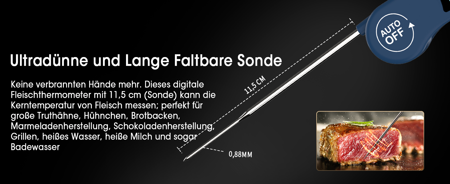 Цифровий термометр для м'яса DOQAUS: приготування на грилі, BBQ, варіння. Швидке зчитування, довга сонда, LCD-дисплей, автовимкнення