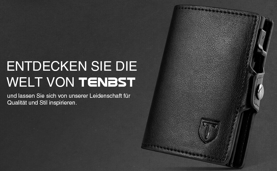 Чоловічий гаманець TENBST: тонкий, з RFID-захистом, з відділенням для монет, з натуральної шкіри, чорний