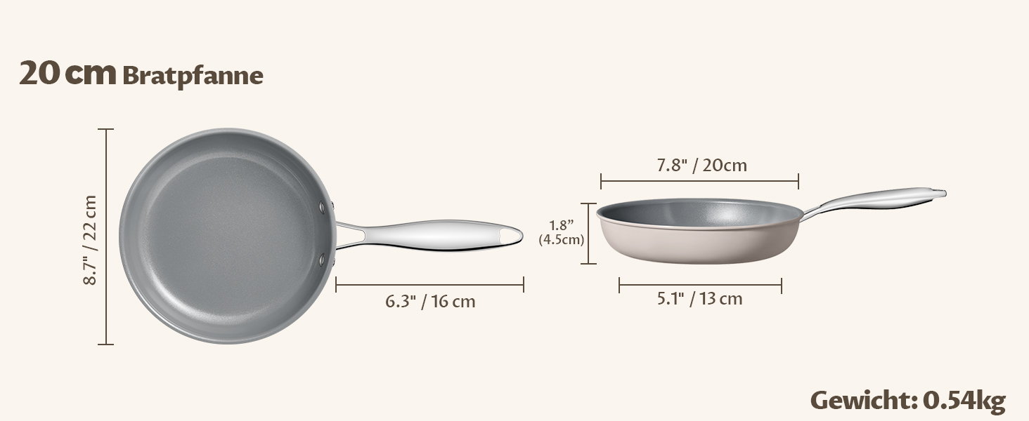 Набір сковорідок Induktion 5-ти частинний, антипригарне покриття, 20/24/28 см, молекулярно зв'язане дно, без PTFE, сумісний з усіма плитами, для духовки, сірий