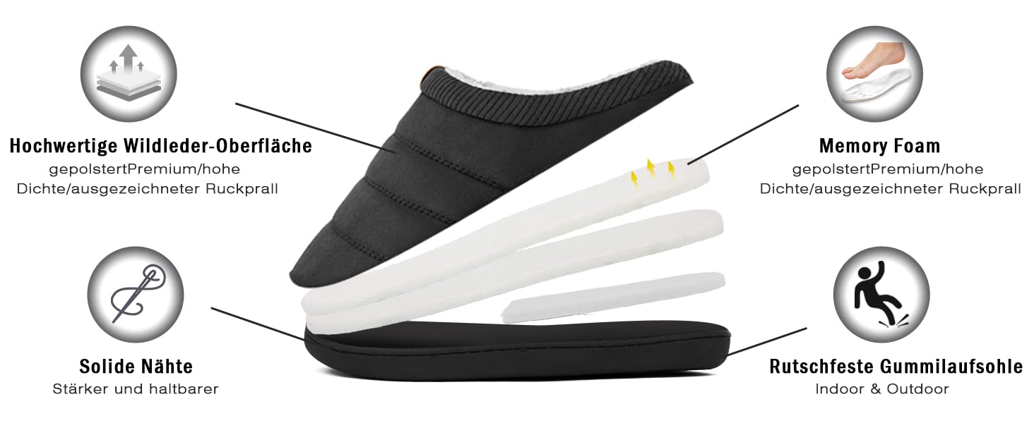 Чоловічі тапочки зимові теплі м'які комфортні з піною пам'яті протиковзкі для дому та вулиці 45/46 EU чорні