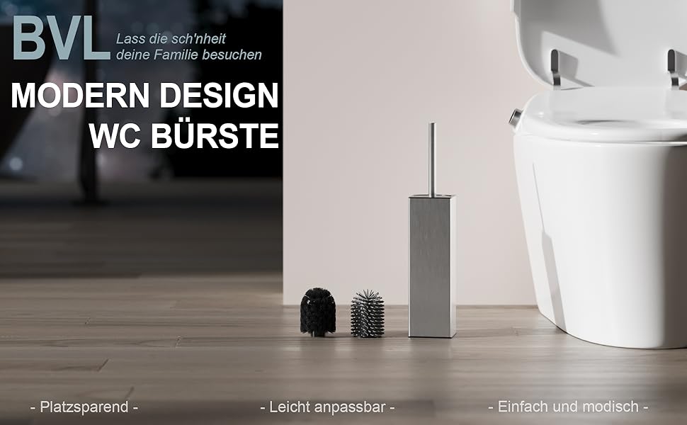 Металева щітка для туалету BVL з двома насадками, квадратна, для ванної кімнати (з щіткою)