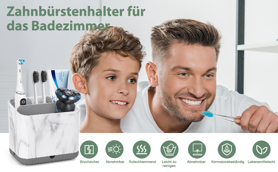 Тримач для зубних щіток електричної, з дренажними отворами, з імітацією текстури дерева, органайзер для зубних щіток на 4 щітки, легкий у чищенні, для ванної кімнати (сірий мармур, середній)