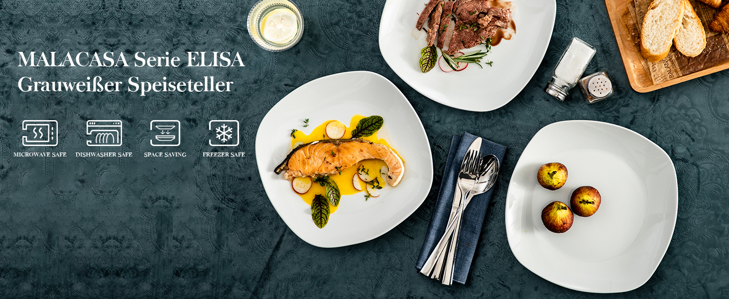 MALACASA Серія Elisa, 6-ти частинний набір порцелянових тарілок (6 шт.) для 6 осіб