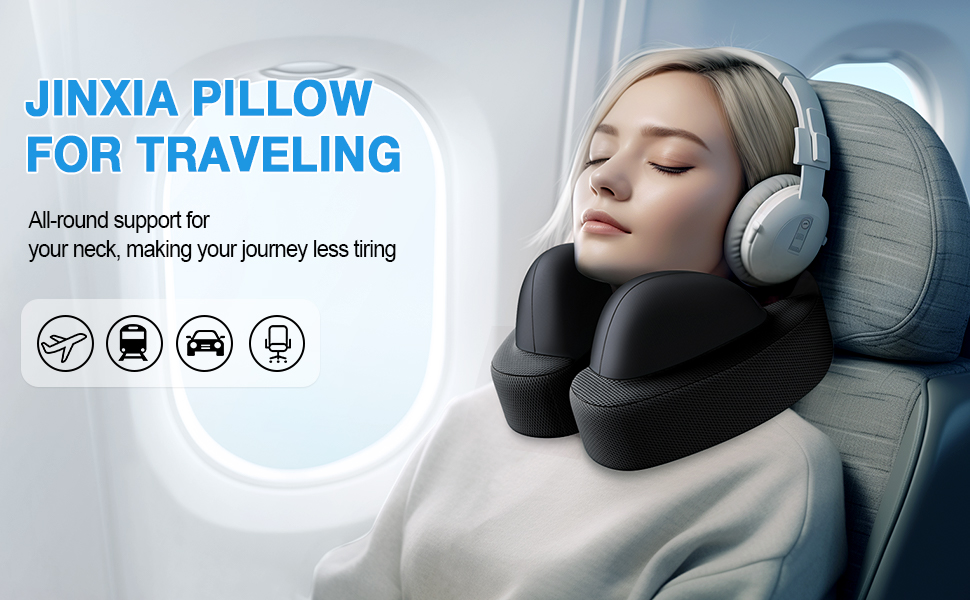 Подушка для шиї JINXIA: М'яка версія з memory foam для подорожей (літак, авто, поїзд, офіс)