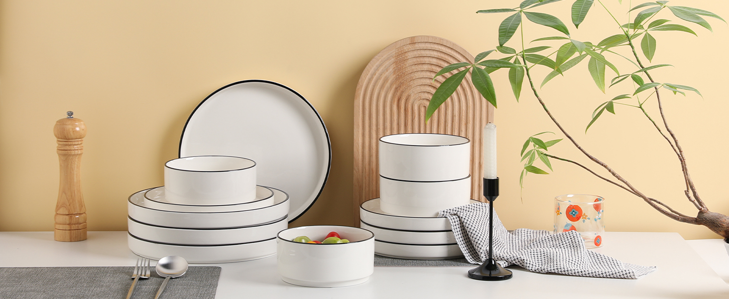 Набір посуду Sweejar Home з кераміки на 4 особи (12 предметів): тарілки та миски з порцеляни, богемський стиль, набір для обіду, безпечний у мийці та мікрохвильовці