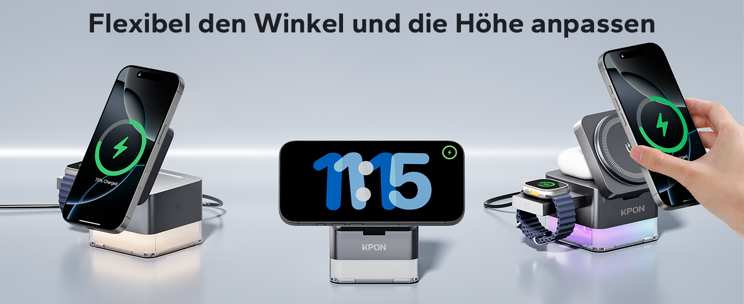 Зарядна станція 3-в-1 KPON для Apple Watch, iPhone та AirPods (Magsafe, сірий)