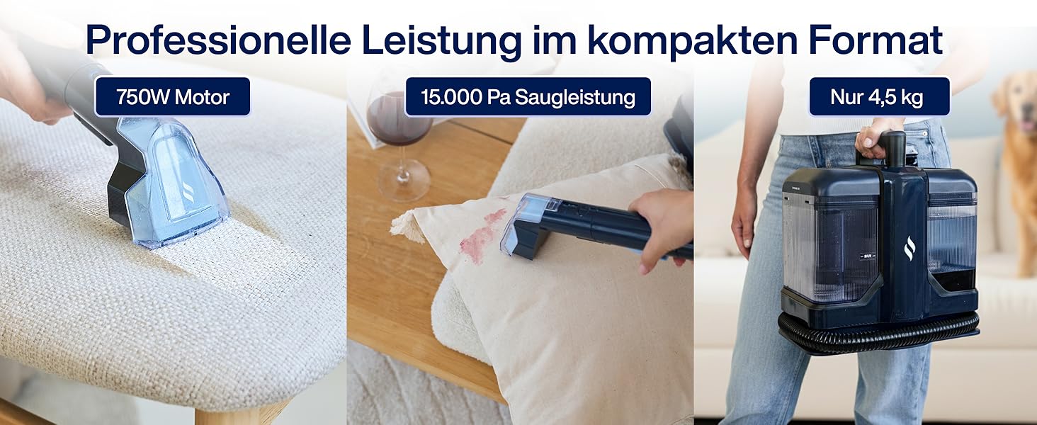 Samako Teppichreiniger Polsterreiniger: компактний ручний пристрій для чищення килимів та м'яких меблів, 400W, 2 великі резервуари для води, підходить для всіх типів тканини