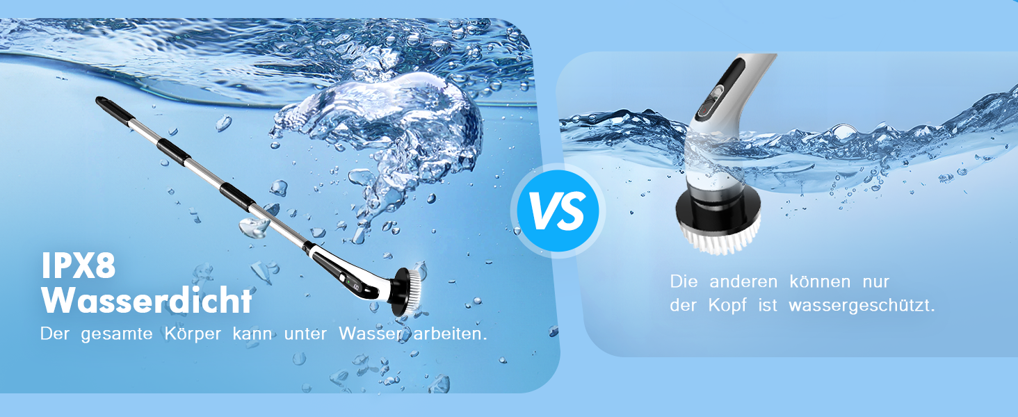 Електрична щітка для чищення з 9 насадок, щітка для швів, водонепроникна IPX8, електричний спін-скреббер з регульованою ручкою, 2 швидкості, для ванної кімнати, кухні, авто, біла+чорна