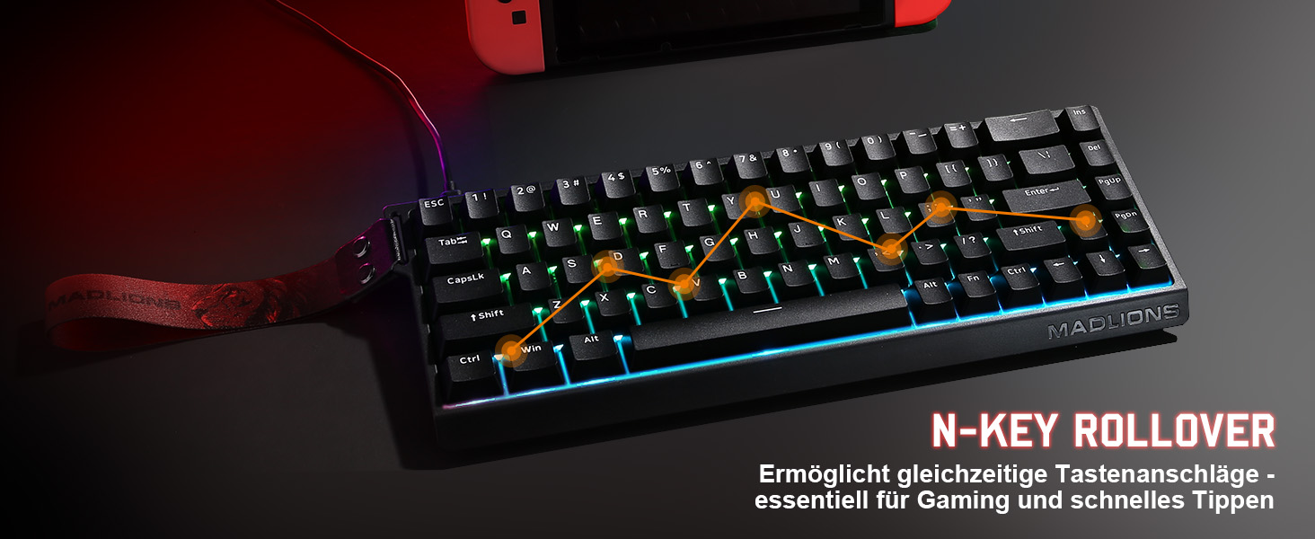 Механічна ігрова клавіатура YUNZII MADLIONS MAD68 з провідним підключенням, Hall Effect, PBT клавіші, RGB підсвічуванням, 8K polling rate (Black, Magnetic Amber Pro Switch)