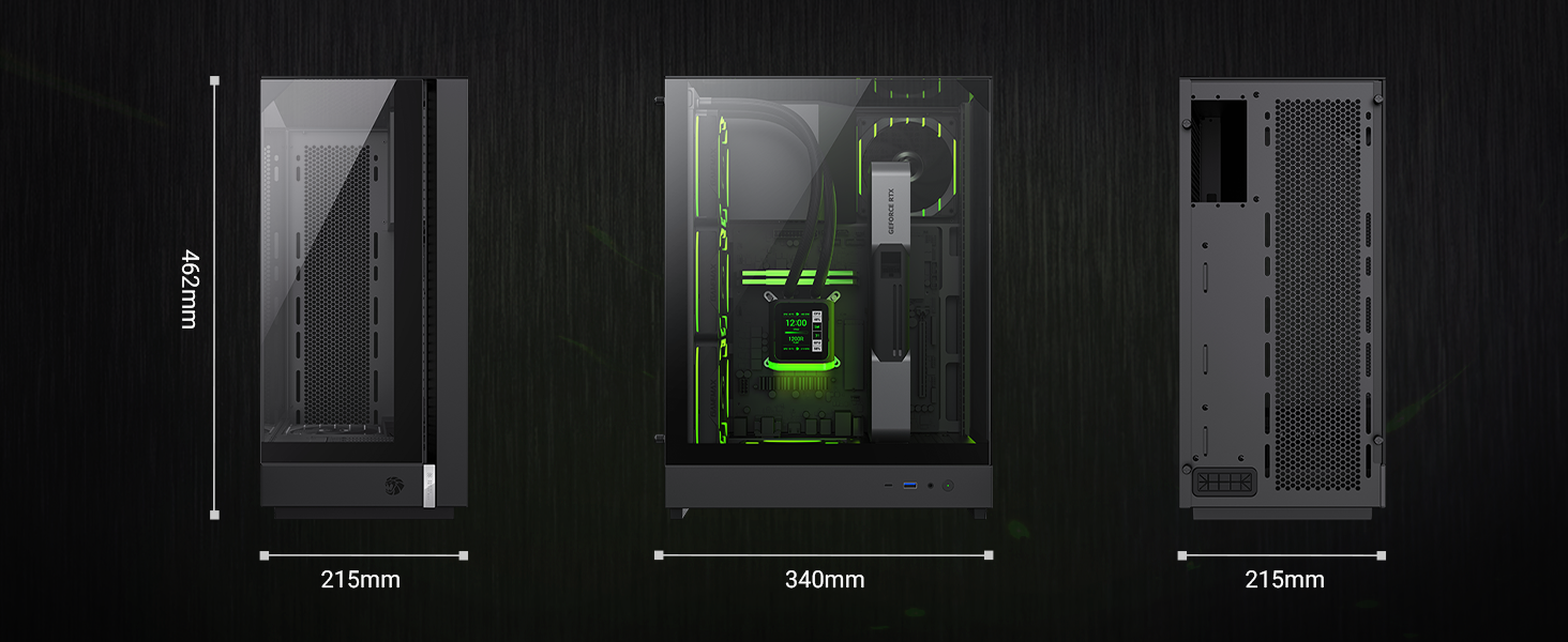 Ігровий корпус GAMEMAX T20 BK M-ATX, панорамне загартоване скло 270°, вертикальна установка GPU, 2x120мм ARGB вентилятори, підтримка 360мм радіатора та SFX/SFX-L БЖ, BTF-Ready, чорний