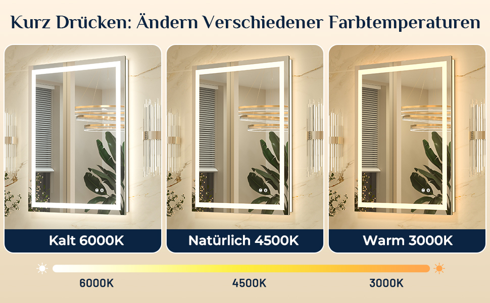 Дзеркало для ванної кімнати Keonjinn з підсвічуванням, чорний металевий каркас 60x80 см, LED, антизапар, сенсорне керування, 3 кольори світла, регулювання яскравості, пам'ять, настінне дзеркало