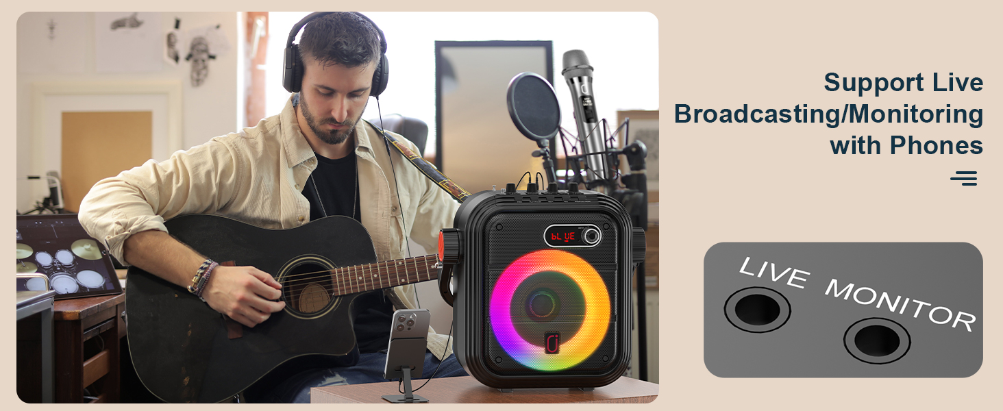 Караоке машина JYX з 2 бездротовими мікрофонами, портативна Bluetooth колонка з RGB-підсвічуванням, підтримка TF/USB, AUX, FM, запис, TWS, караоке система для вечірок, PA-система для дорослих/дітей