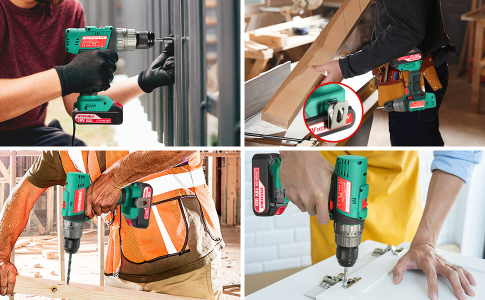 Акумуляторний шурупокрут HYCHIKA 18V, 45 Nm, 2.0 Ah, 27 предметів, 21+3 ступені, 2 швидкості, для свердління та закручування