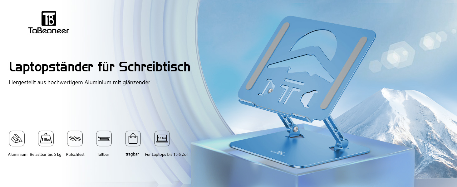 Підставка для ноутбука Ergonomic Aluminium, регульована по висоті та складна, стабільна та неслизька, покращена вентиляція, сумісна з MacBook (до 15,6 дюймів) (Темно-синій)