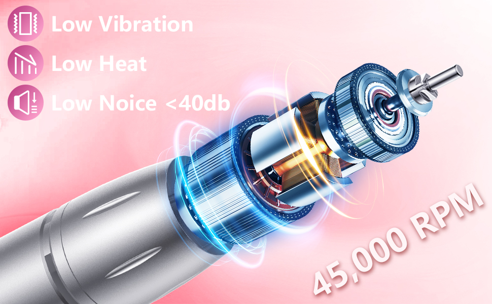 Професійний портативний фрезер для нігтів 45000 об/хв з LCD-дисплеєм - для акрилу та гелю, 11 насадок, рожевий/білий