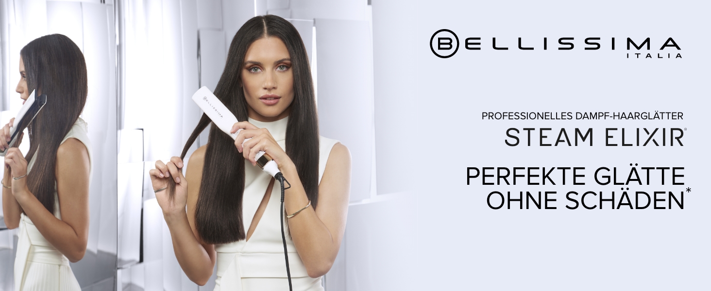 Bellissima Steam Elixir: випрямляч для волосся з парою, керамічне покриття з аргановою олією, 4 температурні режими, захисна килимок
