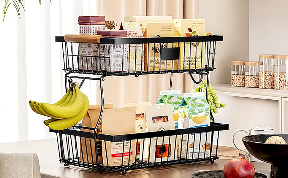 Настільний органайзер для фруктів та овочів 2 яруси (Чорний)