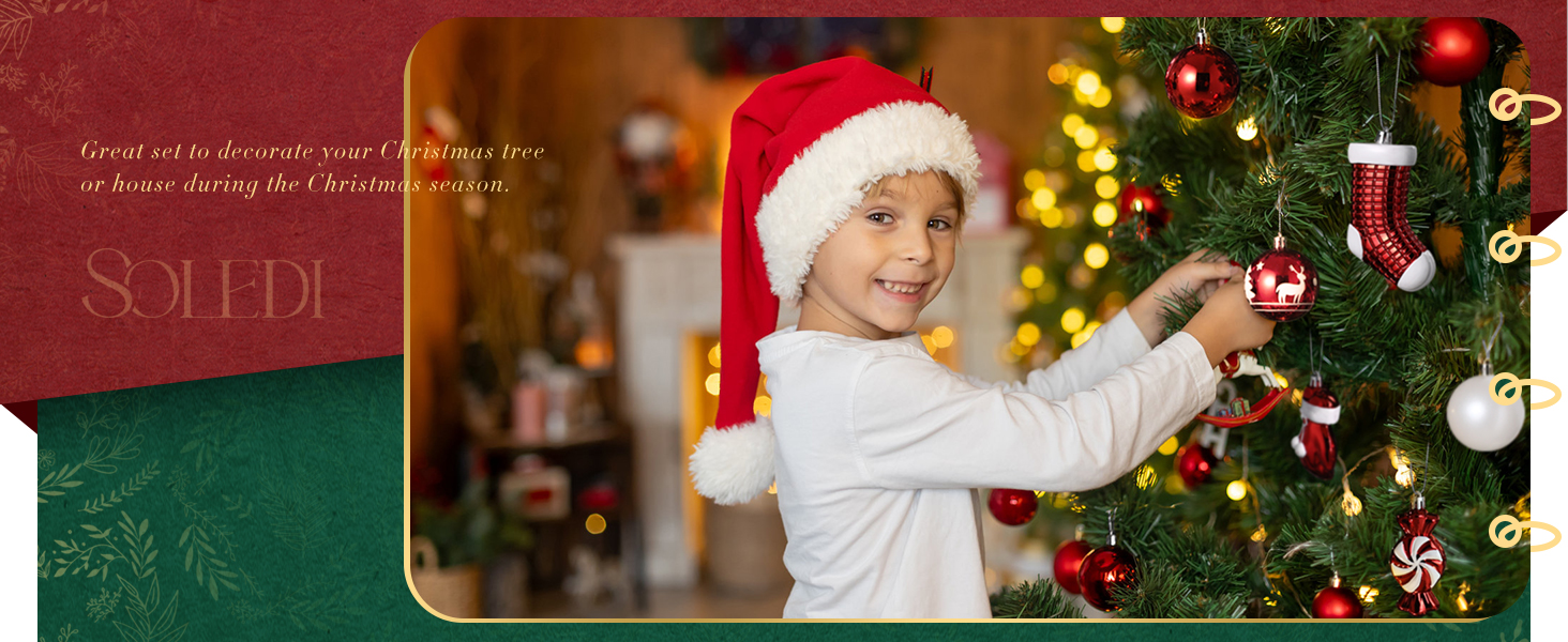 Набір ялинкових прикрас SOLEDI® 128 шт. Преміум якість, червоно-білі пластикові кулі з зіркою та верхівкою - міцний та безпечний набір з петельками. Ялинкові кулі різних кольорів, багаторазовий декор для Різдва.