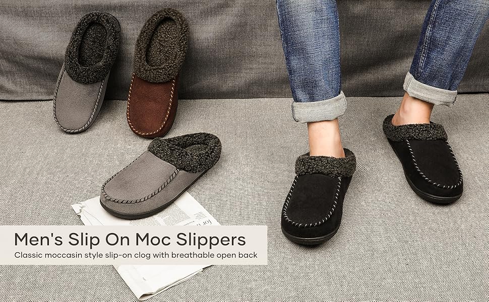 Чоловічі тапочки-сліпони ULTRAIDEAS з меморі-піною та м'якою підкладкою, замшеві домашні тапочки-мулі з антиковзкою підошвою, Кофе, 10/11 UK