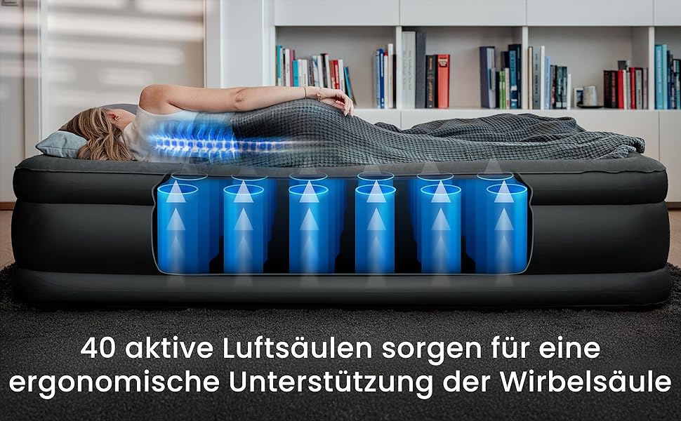 Надувне ліжко Aerios для 2 осіб з самонадувною системою | Преміум гостьове ліжко без кабелю живлення з інтегрованим USB-C насосом | Надувне ліжко, вибір розміру (Чорний, двоспальне)