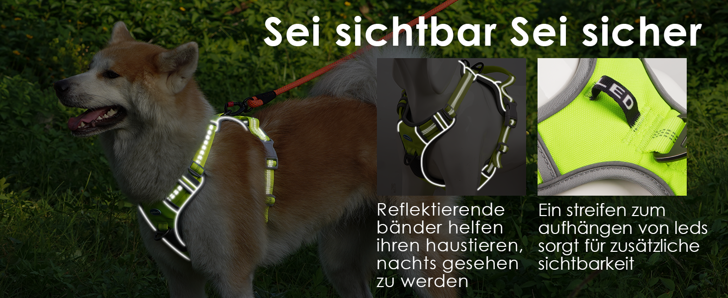 ThinkPet Шлейка для собак від тяги з ручкою - регульована, не тягне, світловідбиваюча, дихаюча, з підкладкою (S, зелений), 1 шт.