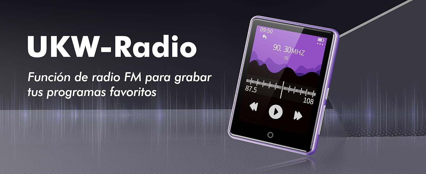 MP3 плеєр дитячий 64GB Bluetooth 5.3 з радіо, радіоприймач, MP4 плеєр, дитячий музичний плеєр з touch screen, розширюється до 128GB, фіолетовий