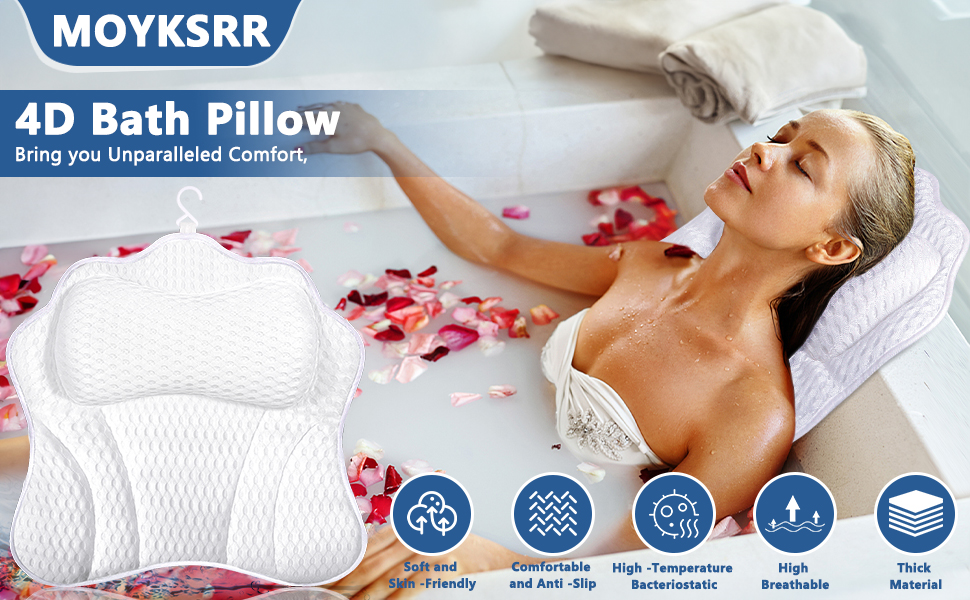 Підголовник для ванни MOYKSRR з 6 присосками та дихаючою сіткою 4D Air Mesh, для комфортного відпочинку у ванні