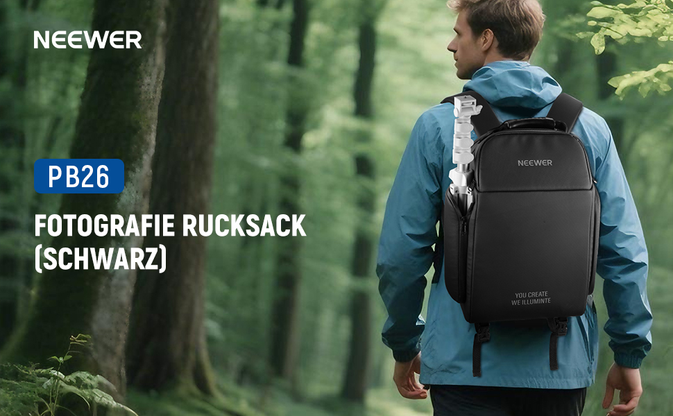Сумка для фотокамери NEEWER Basics: водонепроникний рюкзак для фотографів, сумісний з Sony, Canon, Nikon DSLR та бездзеркальними камерами, чорний (PB26)