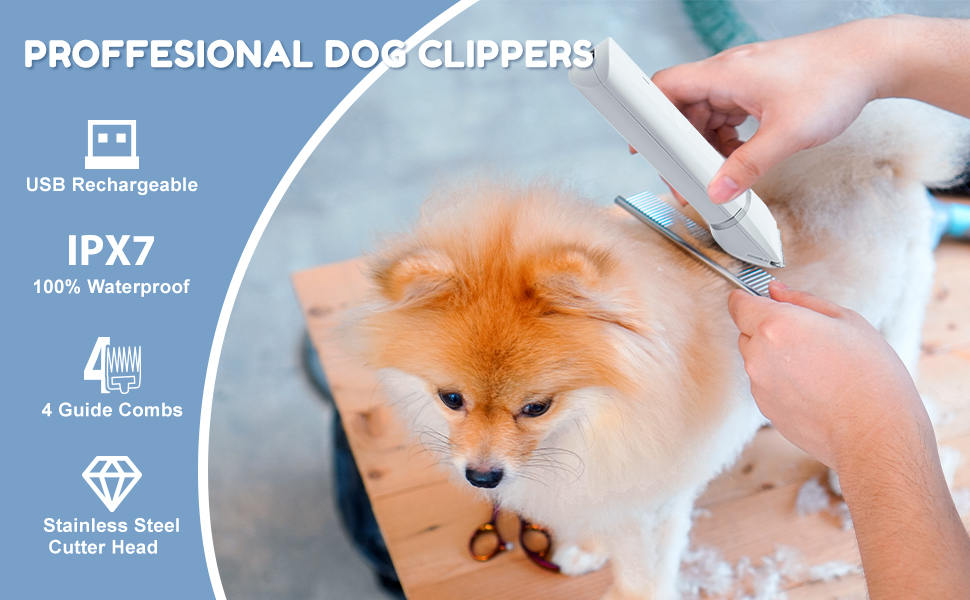 Професійна шерстьрізка для собак та котів Hoofun 4-в-1, IPX7, бездротова, з 4 насадками