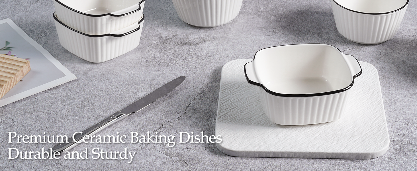 Набір форм для запікання NUTRIUPS 400мл (4 шт.), кераміка, 14.5 x 11.5 x 5.5 см. Квадратні форми для випічки, фритюрниці, духовки та мікрохвильовки. Зеркальне покриття