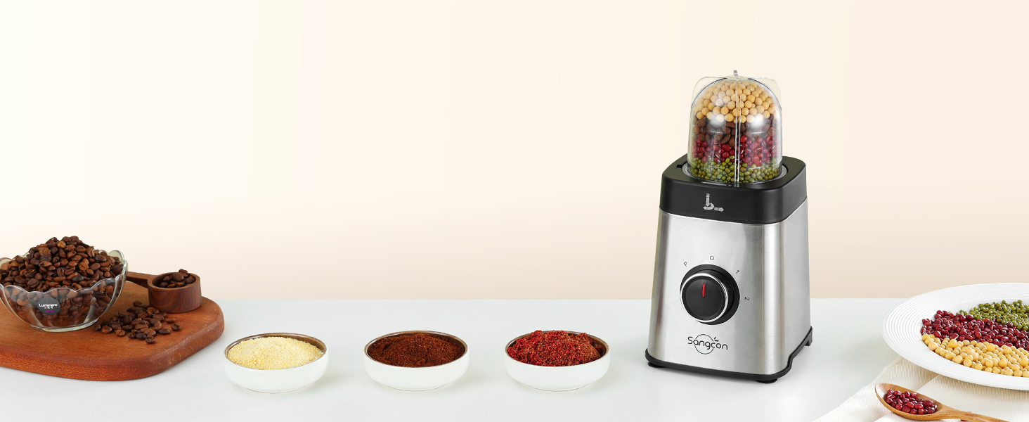Sangcon 5-in-1 Stand Mixer & Smoothie Maker - 500W Power, 3 Speed Settings, Pulse Function, Glass & Stainless Steel Cups